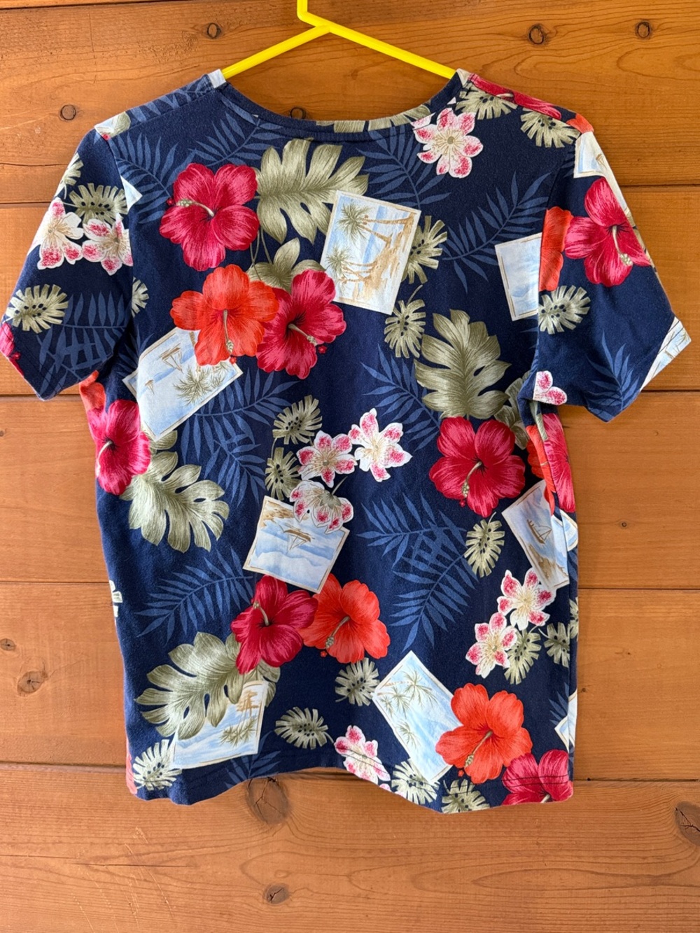 Caribbean Joe Navy Top with Red & Pink Hibiscus Print - Picture 3 of 3